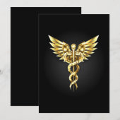 Gold Polygonal Symbol Caduceus Menükarte (Vorne/Hinten)