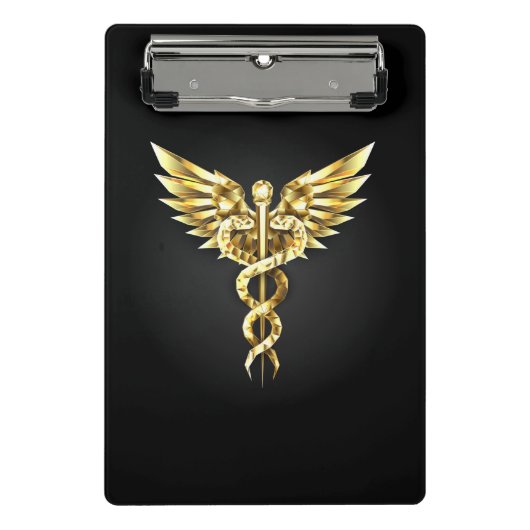 Gold Polygonal Symbol Caduceus Mini Klemmbrett (Vorderseite)