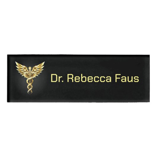 Gold Polygonal Symbol Caduceus Namenschild (Vorderseite)
