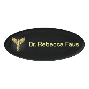 Gold Polygonal Symbol Caduceus Namenschild