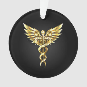 Gold Polygonal Symbol Caduceus Ornament