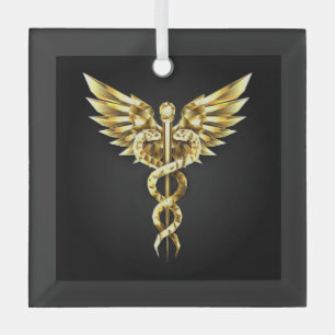 Gold Polygonal Symbol Caduceus Ornament Aus Glas