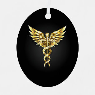 Gold Polygonal Symbol Caduceus Ornament Aus Metall