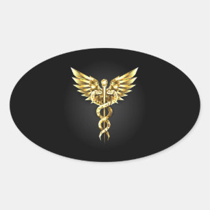 Gold Polygonal Symbol Caduceus Ovaler Aufkleber