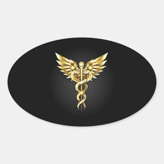 Gold Polygonal Symbol Caduceus Ovaler Aufkleber (Vorderseite)