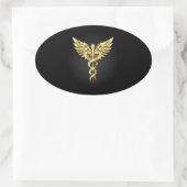 Gold Polygonal Symbol Caduceus Ovaler Aufkleber (Tasche)
