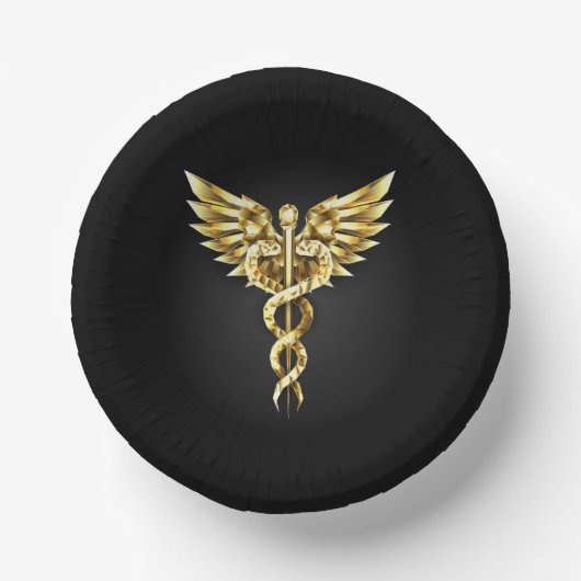 Gold Polygonal Symbol Caduceus Pappteller (Vorderseite)