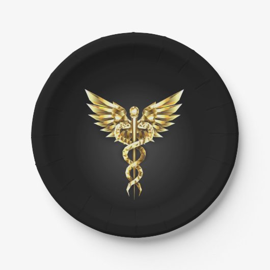 Gold Polygonal Symbol Caduceus Pappteller (Vorderseite)