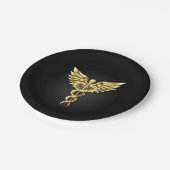 Gold Polygonal Symbol Caduceus Pappteller (Schrägansicht)