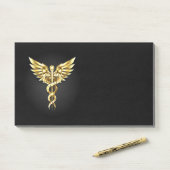 Gold Polygonal Symbol Caduceus Post-it Klebezettel (Auf Schreibtisch)