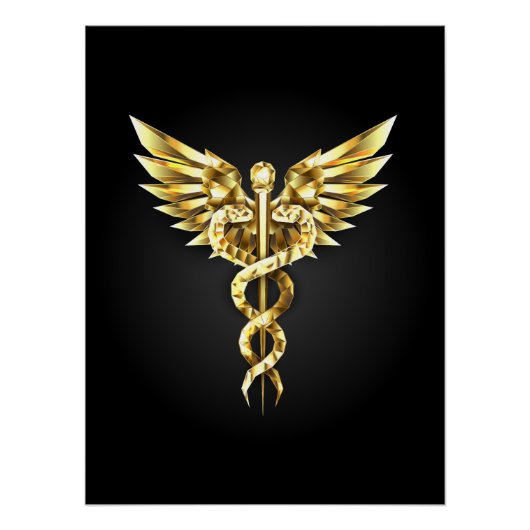 Gold Polygonal Symbol Caduceus Poster (Vorderseite)
