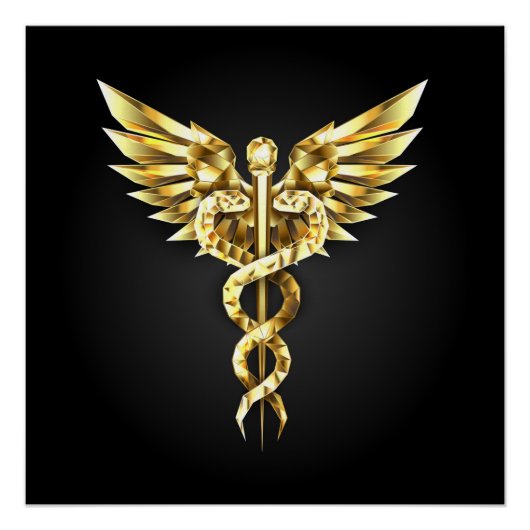 Gold Polygonal Symbol Caduceus Poster (Vorderseite)
