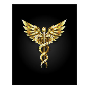 Gold Polygonal Symbol Caduceus Poster