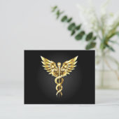 Gold Polygonal Symbol Caduceus Postkarte (Stehend Vorderseite)