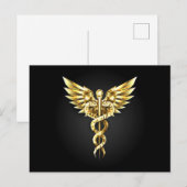 Gold Polygonal Symbol Caduceus Postkarte (Vorne/Hinten)