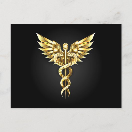Gold Polygonal Symbol Caduceus Postkarte (Vorderseite)