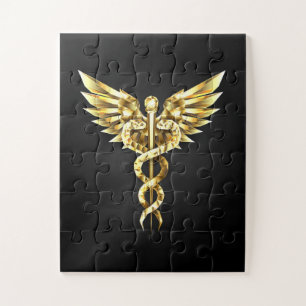 Gold Polygonal Symbol Caduceus Puzzle