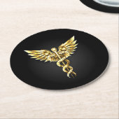 Gold Polygonal Symbol Caduceus Runder Pappuntersetzer (Angewinkelt)