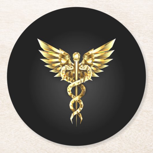 Gold Polygonal Symbol Caduceus Runder Pappuntersetzer (Vorderseite)