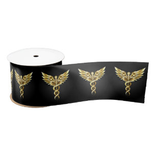 Gold Polygonal Symbol Caduceus Satinband