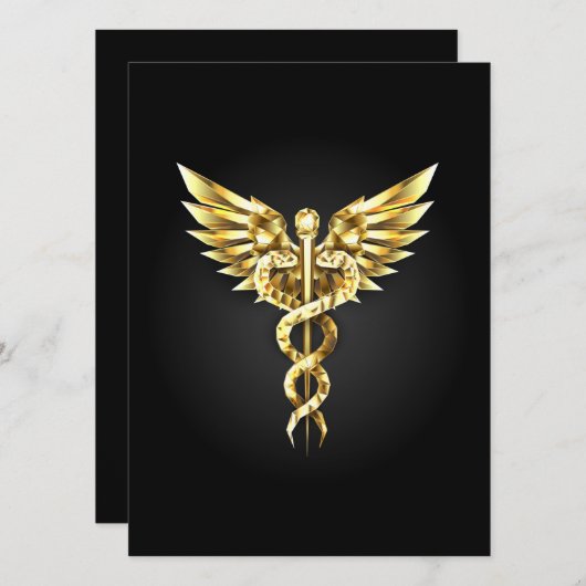 Gold Polygonal Symbol Caduceus Save The Date (Vorne/Hinten)