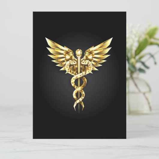 Gold Polygonal Symbol Caduceus Save The Date (Stehend Vorderseite)