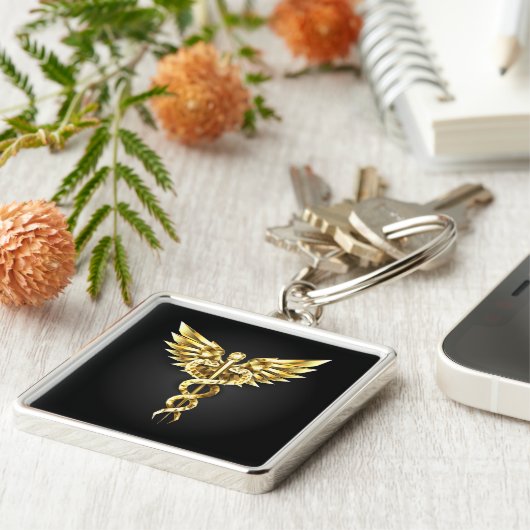 Gold Polygonal Symbol Caduceus Schlüsselanhänger (Seite)