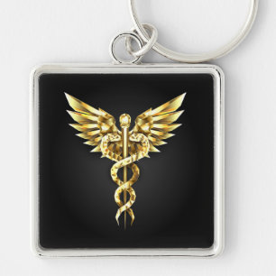 Gold Polygonal Symbol Caduceus Schlüsselanhänger