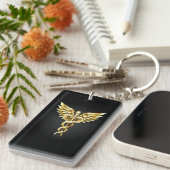 Gold Polygonal Symbol Caduceus Schlüsselanhänger (Vorderseite rechts)