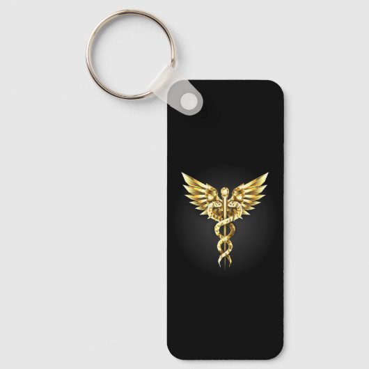 Gold Polygonal Symbol Caduceus Schlüsselanhänger (Vorderseite)
