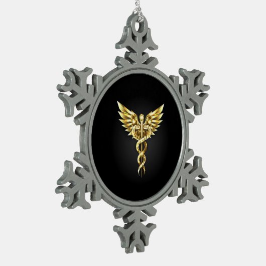 Gold Polygonal Symbol Caduceus Schneeflocken Zinn-Ornament (Links)