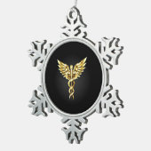 Gold Polygonal Symbol Caduceus Schneeflocken Zinn-Ornament (Rechts)