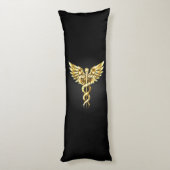 Gold Polygonal Symbol Caduceus Seitenschläferkissen (Rückseite (Vertikal))