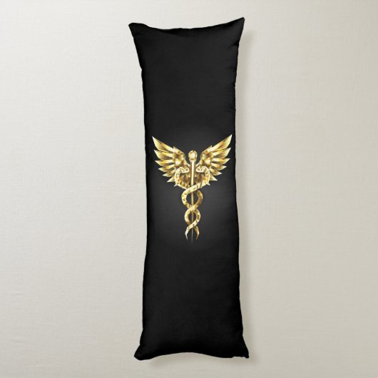 Gold Polygonal Symbol Caduceus Seitenschläferkissen (Rückseite (Vertikal))