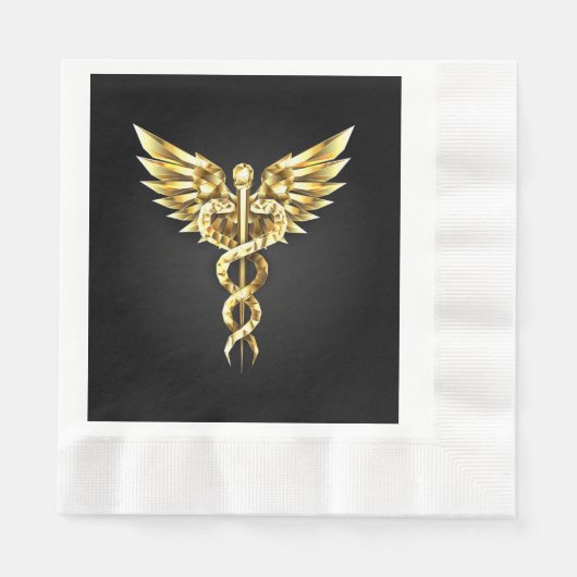 Gold Polygonal Symbol Caduceus Serviette (Vorderseite)
