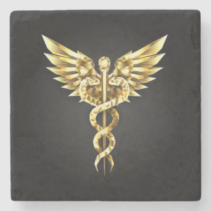 Gold Polygonal Symbol Caduceus Steinuntersetzer