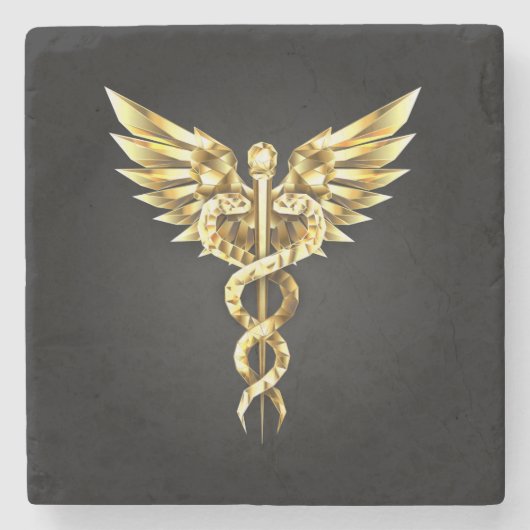 Gold Polygonal Symbol Caduceus Steinuntersetzer (Vorderseite)
