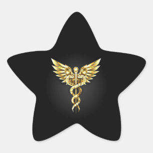 Gold Polygonal Symbol Caduceus Stern-Aufkleber