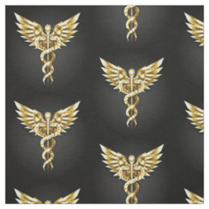 Gold Polygonal Symbol Caduceus Stoff