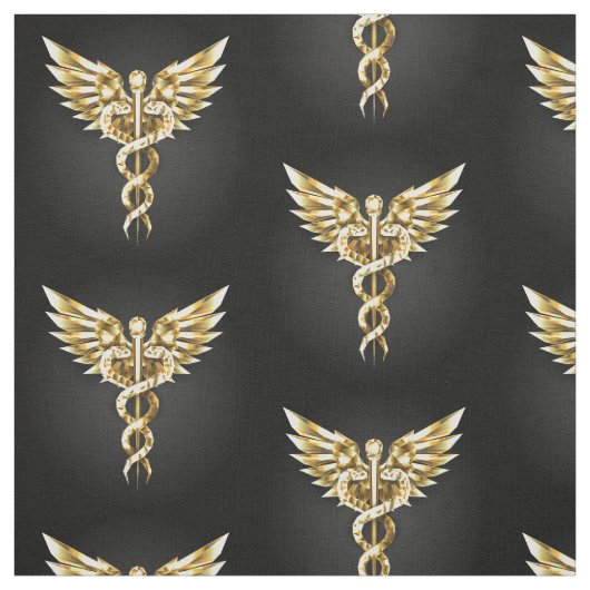 Gold Polygonal Symbol Caduceus Stoff (Muster)