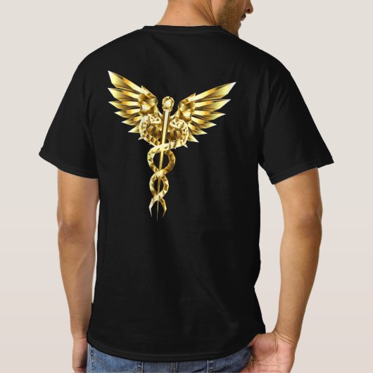 Gold Polygonal Symbol Caduceus T-Shirt (Rückseite)