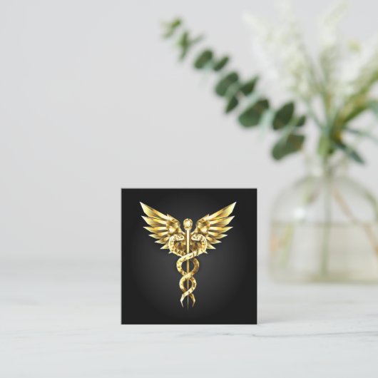 Gold Polygonal Symbol Caduceus Telefonnummerkarte (Stehend Vorderseite)