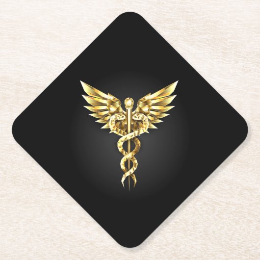 Gold Polygonal Symbol Caduceus Untersetzer (Vorderseite)