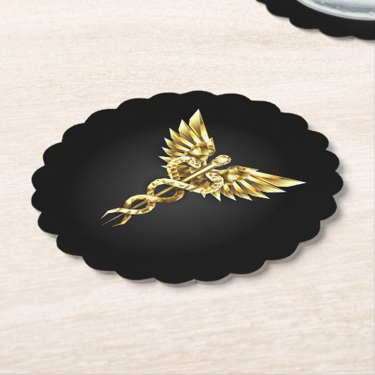 Gold Polygonal Symbol Caduceus Untersetzer (angewinkelt)