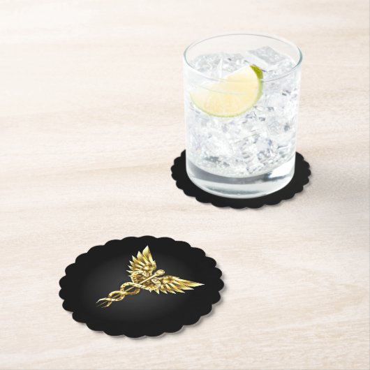 Gold Polygonal Symbol Caduceus Untersetzer (Vor Ort)