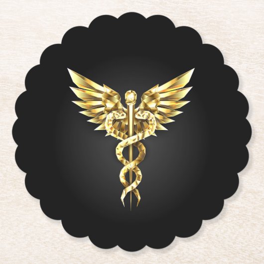 Gold Polygonal Symbol Caduceus Untersetzer (Vorderseite)