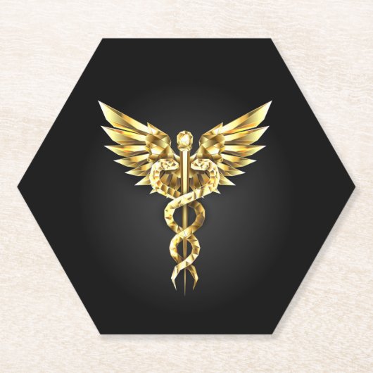 Gold Polygonal Symbol Caduceus Untersetzer (Vorderseite)