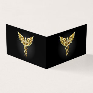 Gold Polygonal Symbol Caduceus Visitenkarten