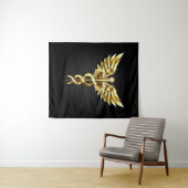 Gold Polygonal Symbol Caduceus Wandteppich (Beispiel (Horizontal))