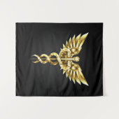 Gold Polygonal Symbol Caduceus Wandteppich (Vorderseite (Horizontal))